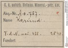 Etiketten zu Korund (NHMW-MIN-Ao757)